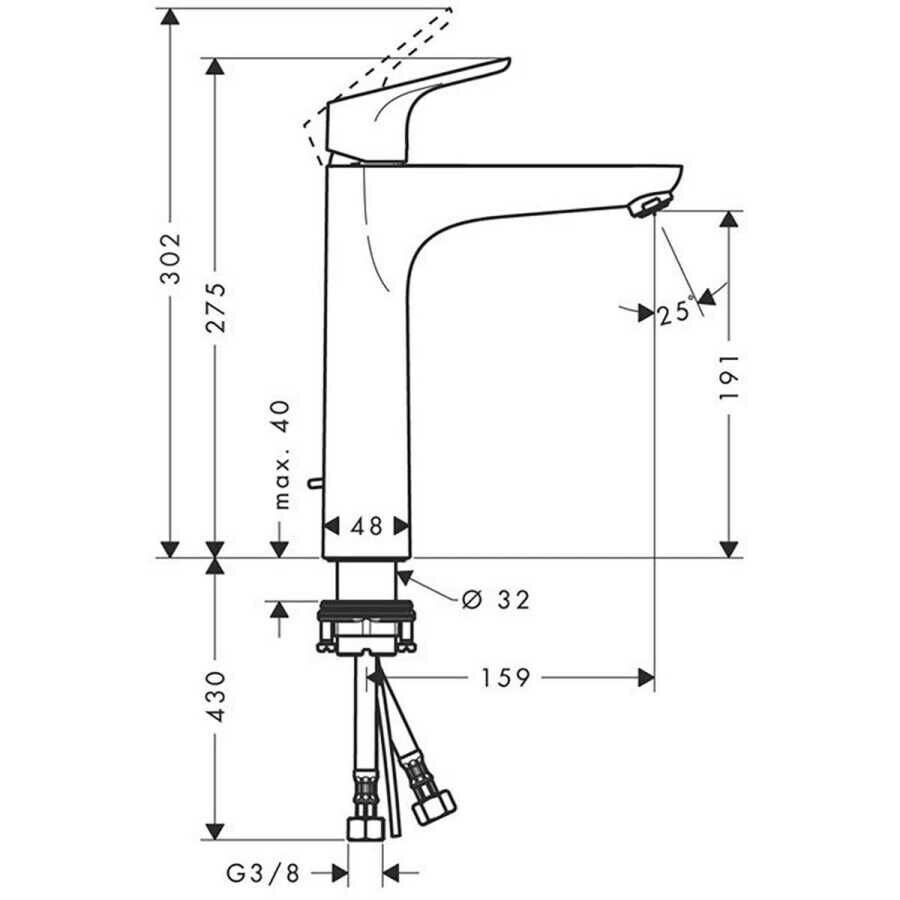 Hansgrohe Focus Tek kollu Lavabo bataryası 190 kumandalı 31608000