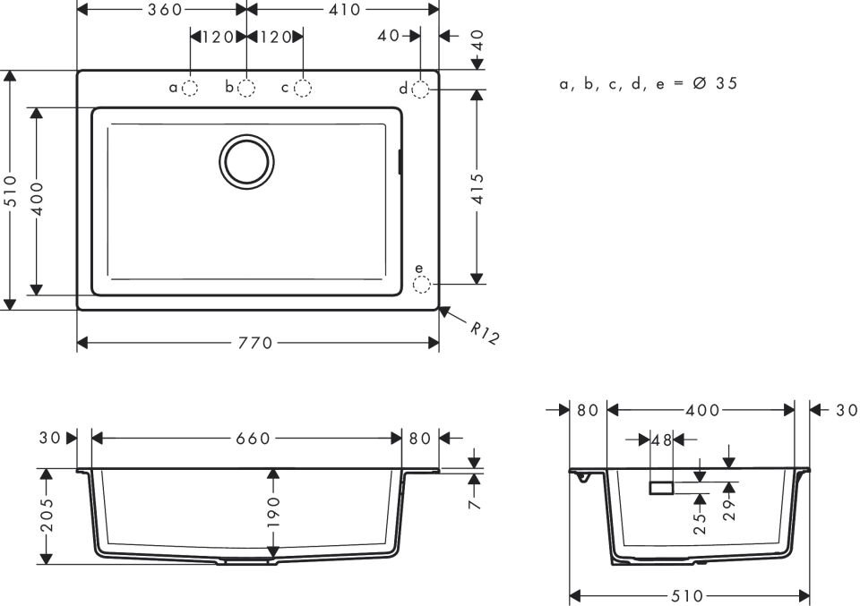 Hansgrohe S51 S510-F660 Ankastre eviye 660 Beton Grisi 43313380