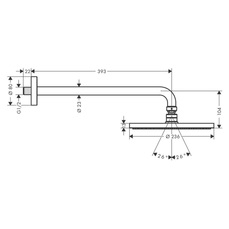 Hansgrohe Raindance S Tepe duşu 240 1 jet, PowderRain, duş dirseği ile 27607000