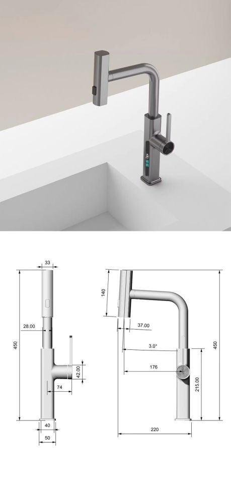 The Sink 3 Fonksiyonlu Antrasit Led Ekran Eviye Bataryası