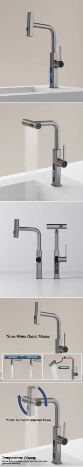 The Sink 3 Fonksiyonlu Antrasit Led Ekran Eviye Bataryası
