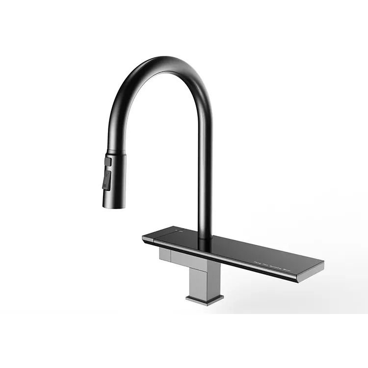 The Sink Aylux Şelale Akışlı Spiralli Siyah-Krom 4 Fonksiyonlu Eviye Bataryası